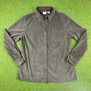 Studio C Womens Gray Velour Long Sleeve Button Up Shirt Sz 10